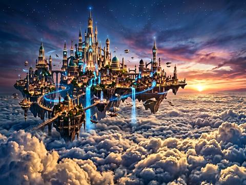 Azure Aeons gökyüzü şehri panorama